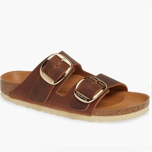 Birkenstock Arizona Big Buckle Slide Sandal - Antique Cognac Oiled Leather
